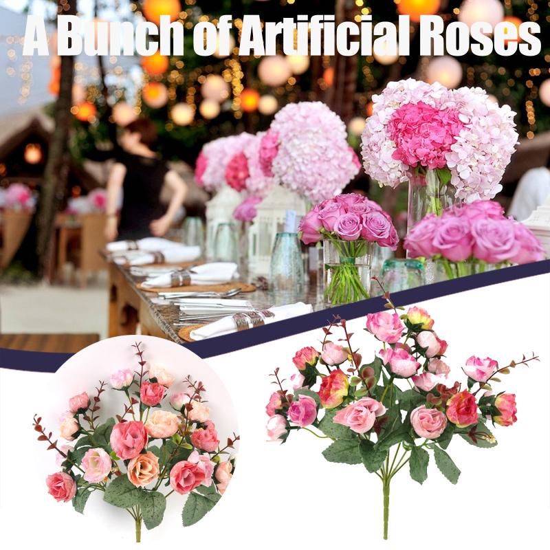 

7 Bouquet 21 heads Artificial Peony Rose Flowers Camellia Silk Fake Flower flores for DIY Home Garden Wedding Decoration