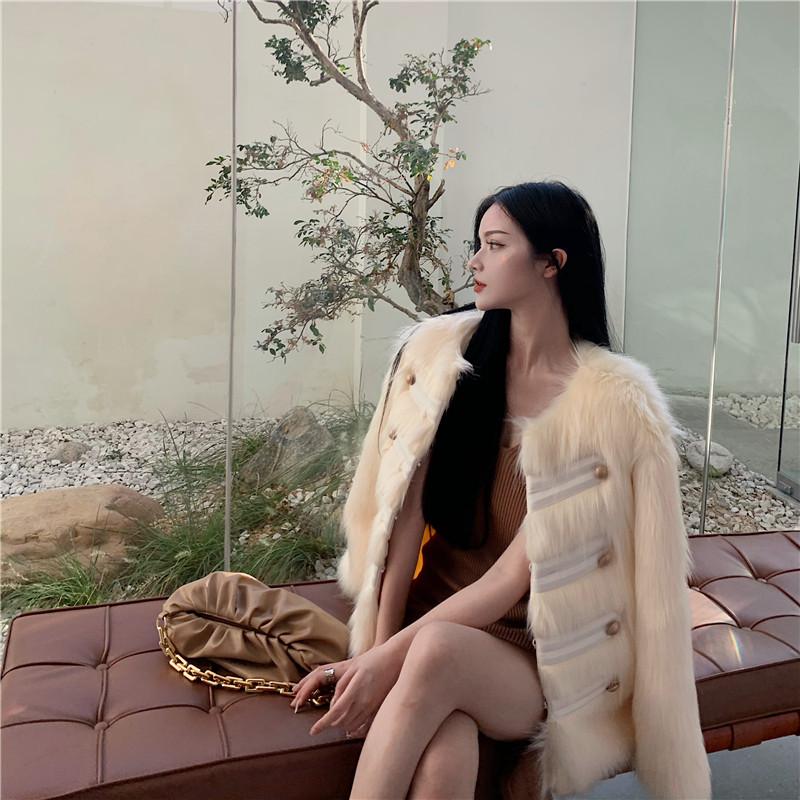 

winter Faux Fur Coat Warm Sheepskin Jacket Women Vintage O-Neck Long sleeve Fashion Imitate Outerwear Female Clothing A, Bpricot