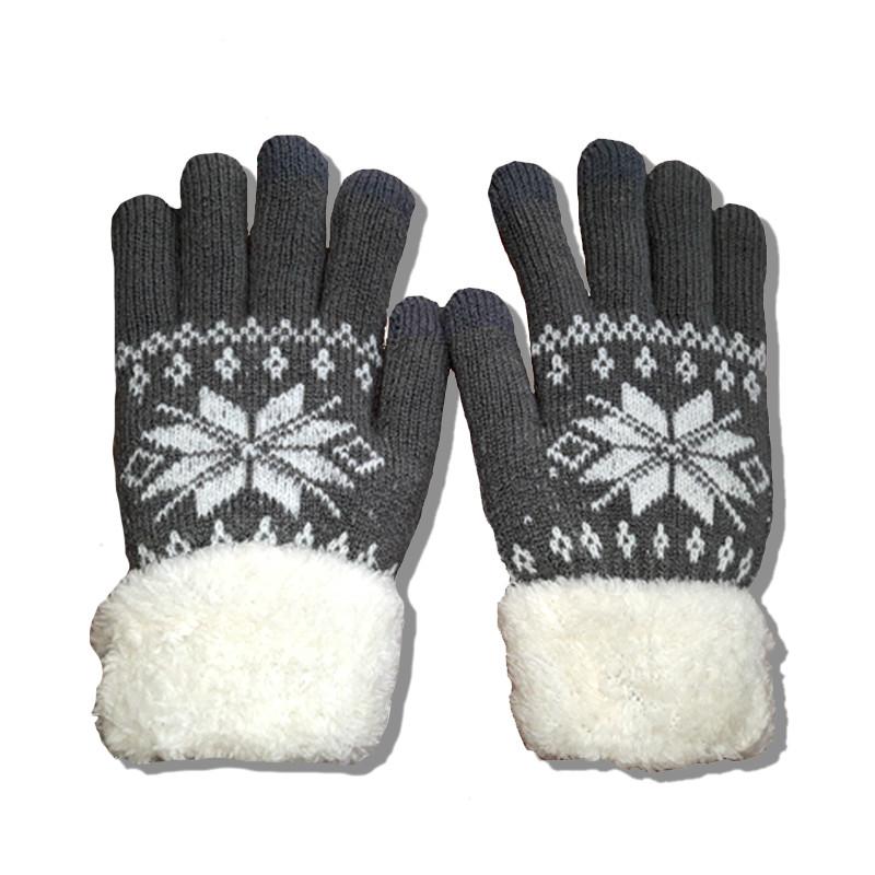 

Five Fingers Gloves Rimiut Thick Cashmere Two Layer Winter For Women Snowflake Knitted Pattern Full Finger Skiing & Touch Screen Glove