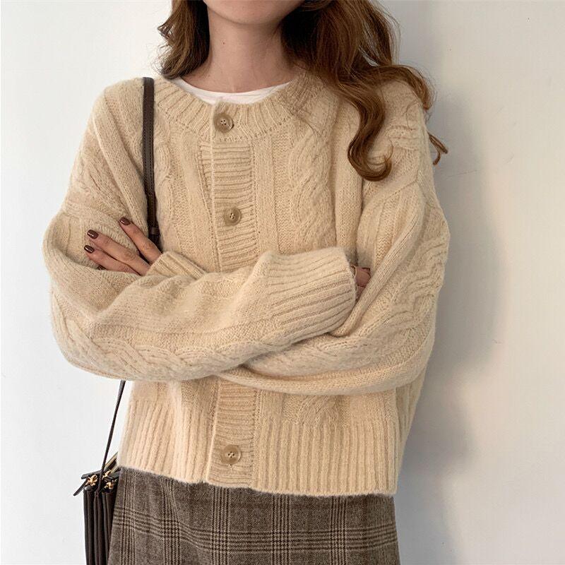 

Autumn Winter Women's Cardigans Casual O-Neck Single Breasted Knitted Sweater Female Long Sleeve Beige/Grey Loose Jumper New, Gray
