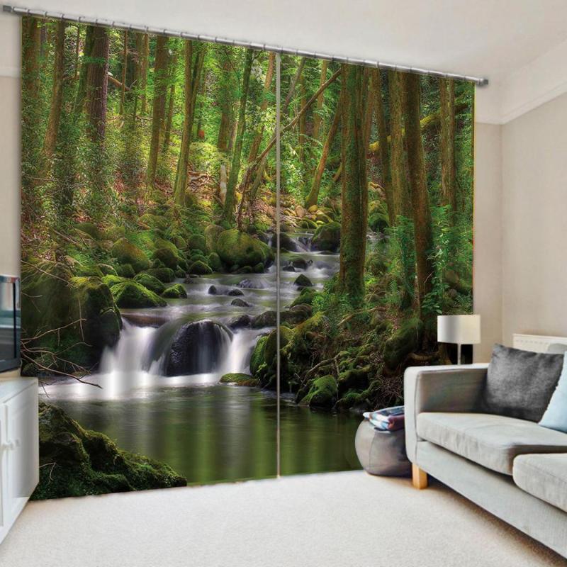 

custom curtains Landscape Nature green woods creek Photo Printing Blackout 3D Curtains for Living Room Bedding Room Hotel, As pic