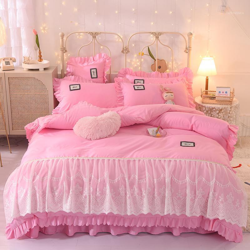 

Princess Bedding Set Korean Lace Duvet Cover Bed Sheet Or Skirt Cotton&Polyester Solid Pink Bedclothes For Girl Home Textile1, Green