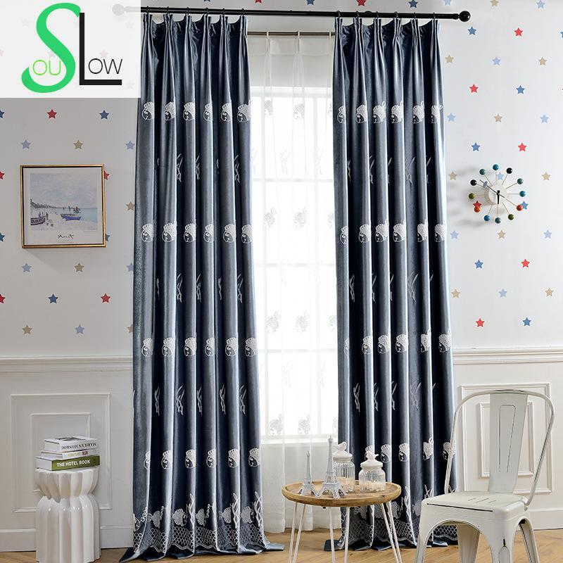 

Slow Soul Blue Pink Ocean Fish Feel Good Quality Velvet Curtain Cartoon Curtains And Tulle Cortinas For Living Room Kitchen