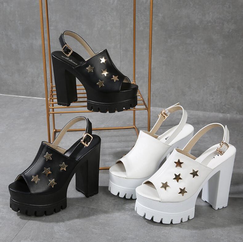 

2020 Summer platform Open-toed Women's Sandals Ladies'Shoes Casual Heels Gross Heel 13 CENTER Student Fashion Star Shoes, Blake