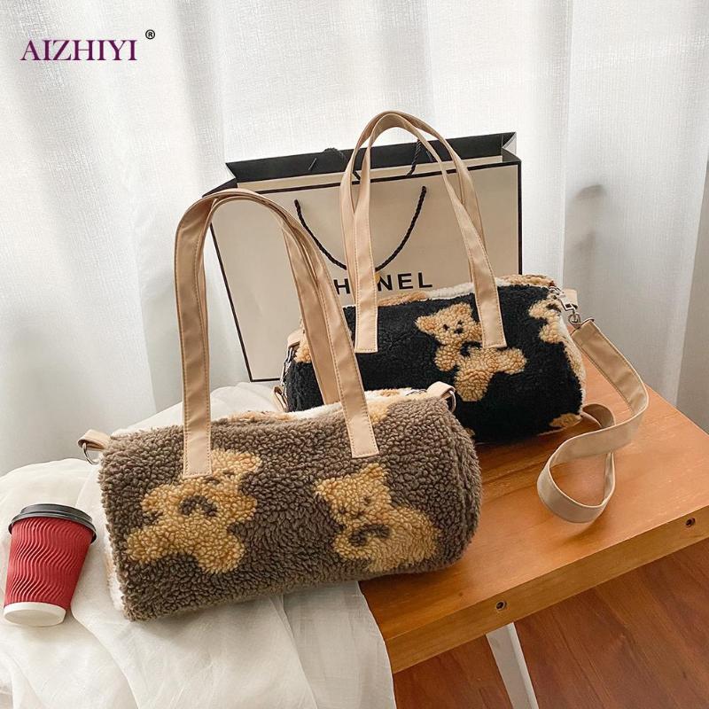 

Plush Animal Material Messenger Bag Original Design Tote Female Student Large Capacity Shoulder Bags Shopping Handbag, Black