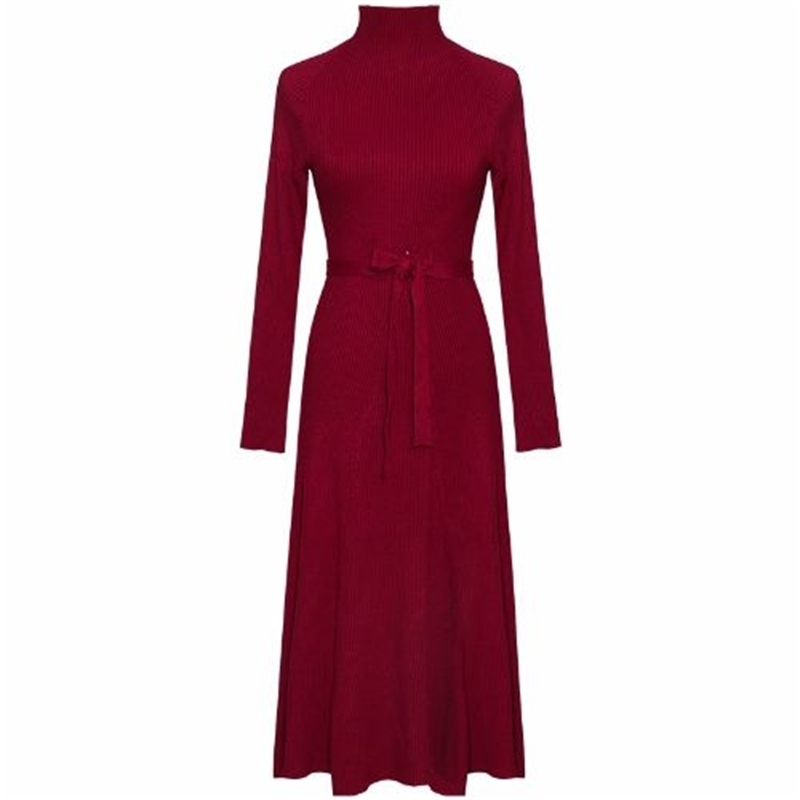 

2021 New Turtleneck Long Sleeve Knitted Cotton Sweater Women Autumn Winter Female Robe Hiver Streetwear Elastic A-line Qqpg, Black