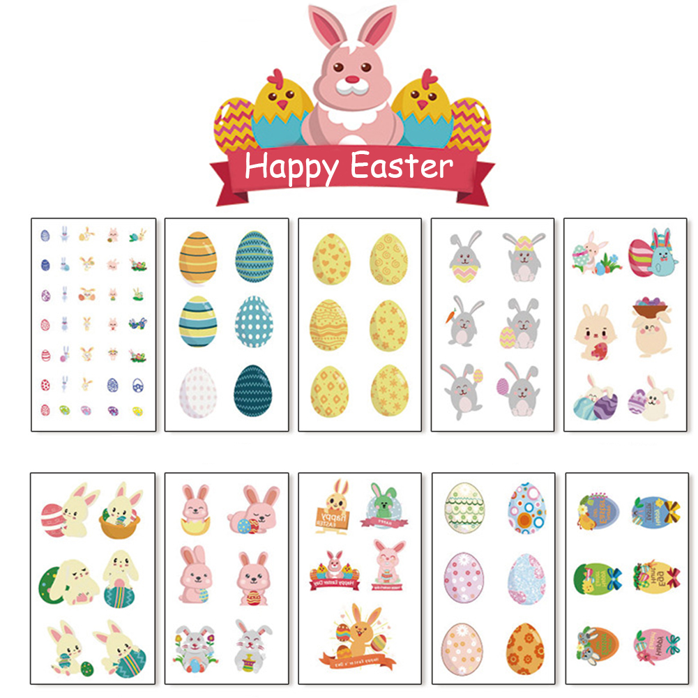 

Yu-Xiang 10 Pcs Easter Tattoo Sticker Waterproof Cute Bunny Sticker Easter Egg Self Adhesive Label Sticker for Easter Craft Supplies Party G