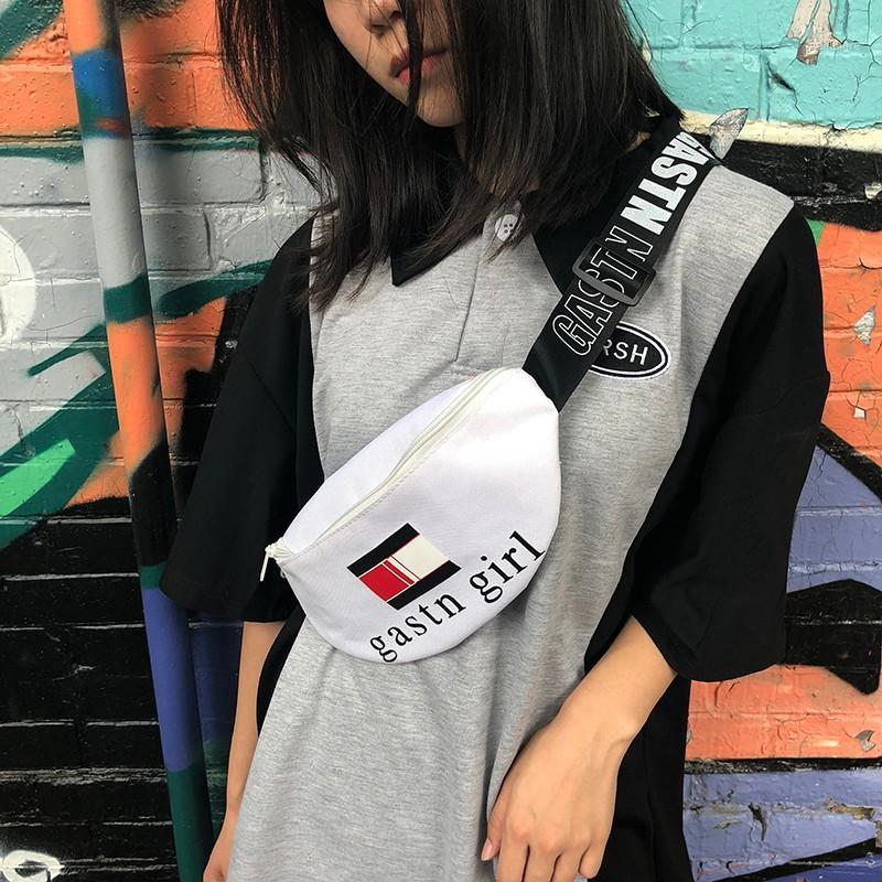 

Hongkong style girl literary chest bag casual literary one shoulder cross body pocket1, White