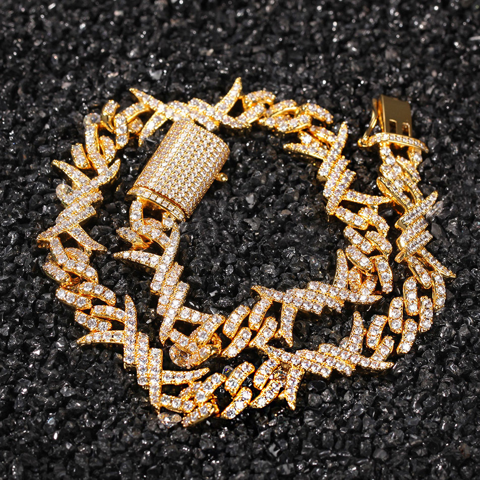 

Barbed Iced Out Wire 16-inch-20 Inch Zirconia Cubic Chain Necklace Hip Hop Jewelry for Gifts From Men's Women Umyr