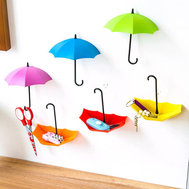 

25# Top Selling 2021 6pcs/set Cute Umbrella Wall Mount Key Holder Wall Hook Hanger Organizer Durable Support Wholesale