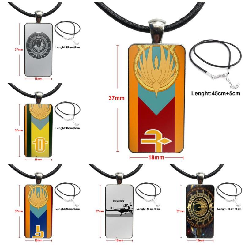 

Popular American Tv Battlestar Galactica For Girls Handmade Gift Glass Pendant Necklace Handmade Half Pendant Rectangle Necklace