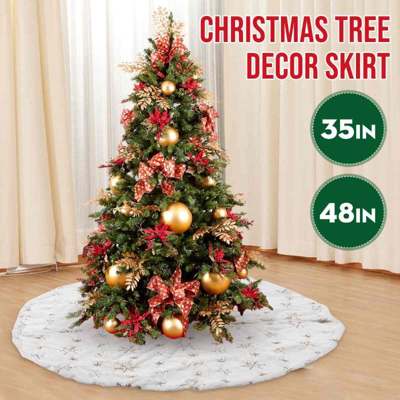 

Christmas Tree Decor Snowflake White Christmas Tree Skirt Fur Skirt For Xmas Decorations Gift Party Home Decoration