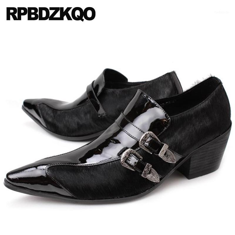 

Plus Size Double Monk Strap Italy High Heel Italian Patent Leather Pointed Toe Black Office Metal Men Dress Shoes With Buckled1