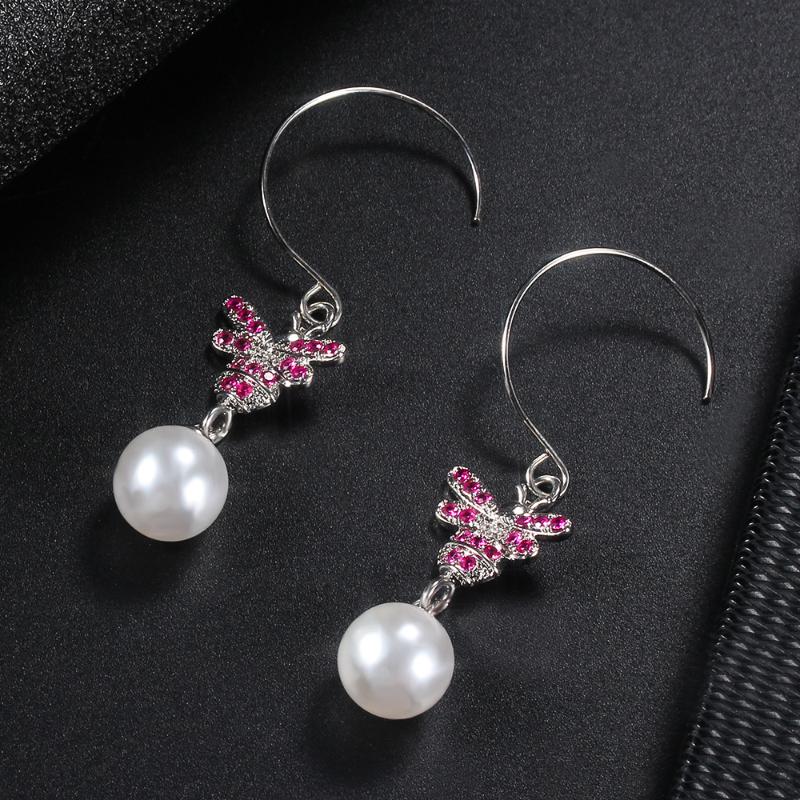 

Women Earrings Couple Wedding Earrings Silver Plated Bee Pearl Cubic Zirconia Gift for Girl Stylish Simplicity Jewelry