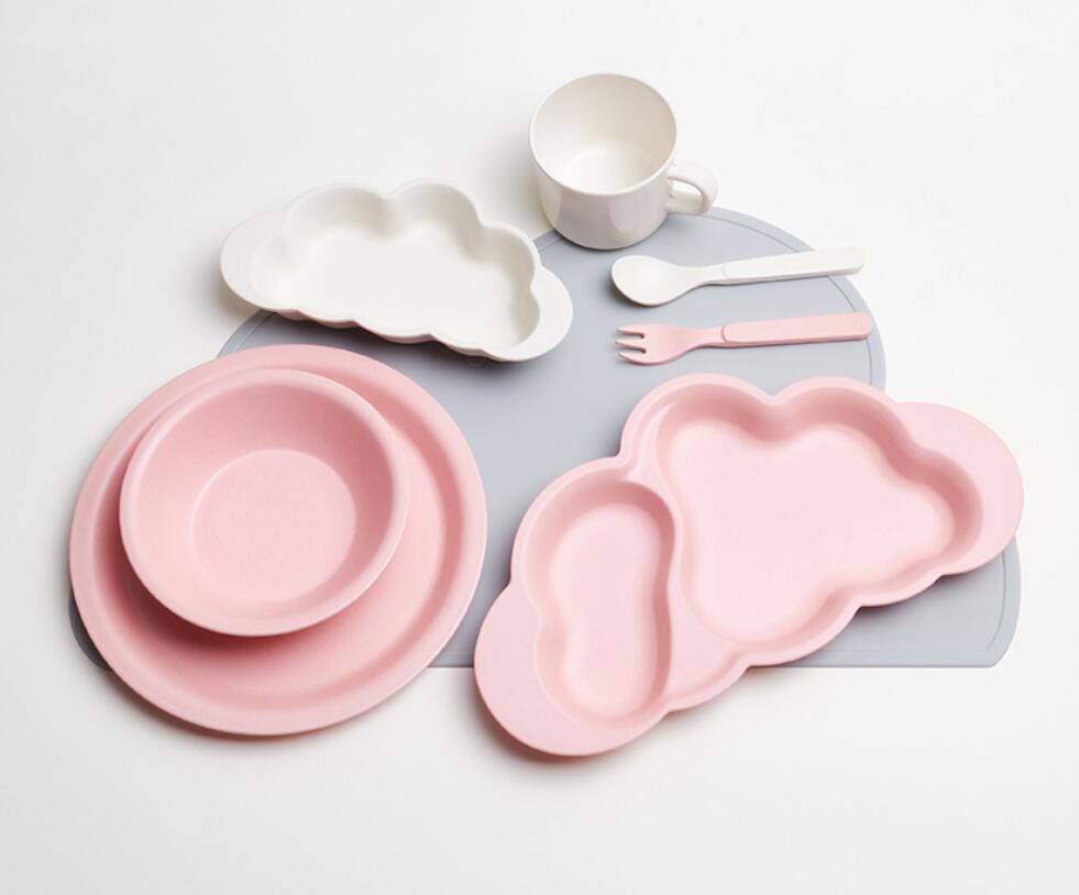Bamboo fiber Dinnerware Sets cloud plate baby's eating bowl kindergarten sub grid complementary food bowls dessert salad plates-image-637734870
