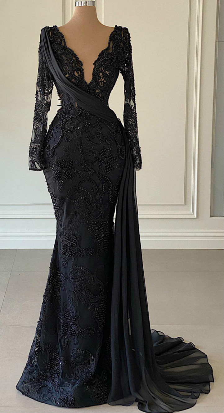 

2020 Arabic Aso Ebi Black Luxurious Mermaid Evening Dresses Deep V-neck Prom Dresses Lace Beaded Formal Party Second Reception Gowns ZJ355, Lilac