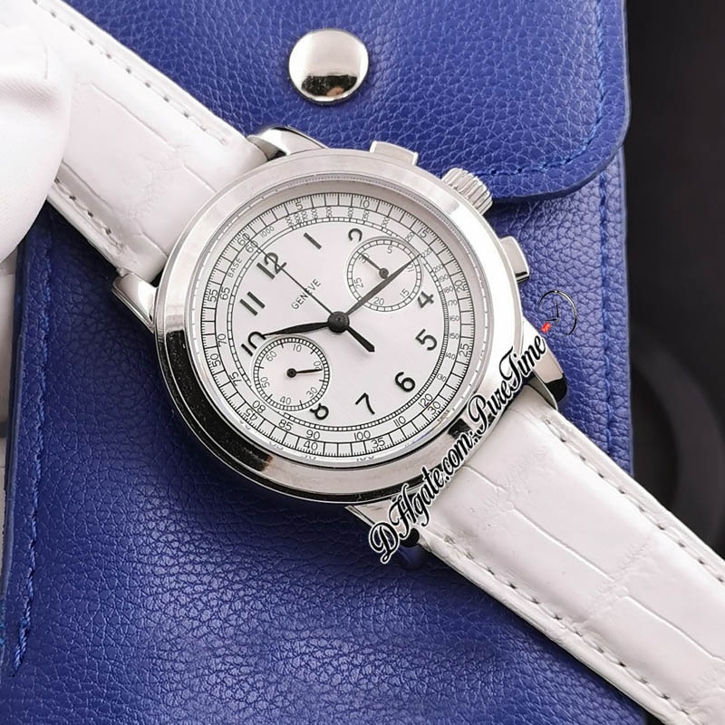 

TWF Platinum Compliacttions Chronograph 5070G Hand winding Automatic Mens Watch Steel Case White Dial White Leather Strap PTPP Puretime 5ag7, Customized waterproof service