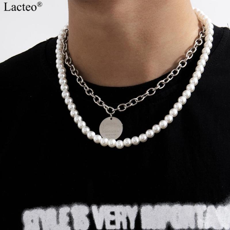 

Lacteo Neo Gothic Stainless Steel Round Sign Cross Chain Pendnat Necklace Fashion Imitation Pearl Clavicle Necklace for Women1