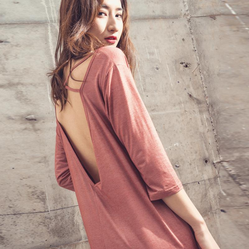 

Big Halter Sexy Solid Color Modal Cotton Nightdress Nude Sleeping Women Home Clothes Summer Short Sleeve Langerie Sexy Nightwear, Blue