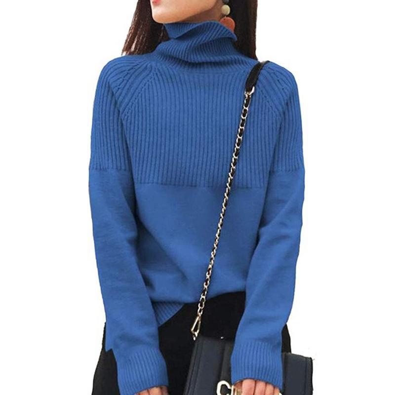 

2020 Women's Autumn Winter Solid Sweaters Office Ladies Knitted Pullovers Loose Turtleneck Thick Casual Pull Female Jumpers, Beige