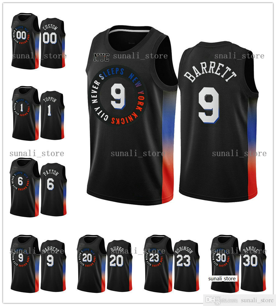 

2020-21 New City Black Obi 1 Toppin Elfrid 6 Payton RJ 9 Barrett Julius 30 Randle Mitchell 23 Robinson Alec 20 Burks Jesrey Edition, Customize (tell me name and number)