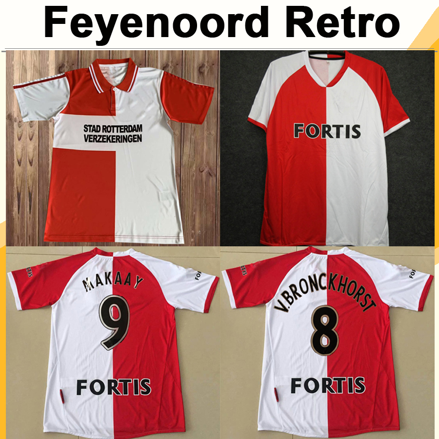 

07 08 Feyenoord Mens Retro Soccer Jerseys V. BRONCKHORST MAKAAY SLORY Home Red White Football Shirt Short Sleeve Adult Uniforms, Black;yellow
