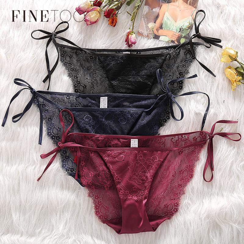 

FINETOO Sexy Lace Panties Women Lacing Low Waist Underwear Floral Ladies Underpants Transparent Lace Panty Sexy Female Lingerie, Black