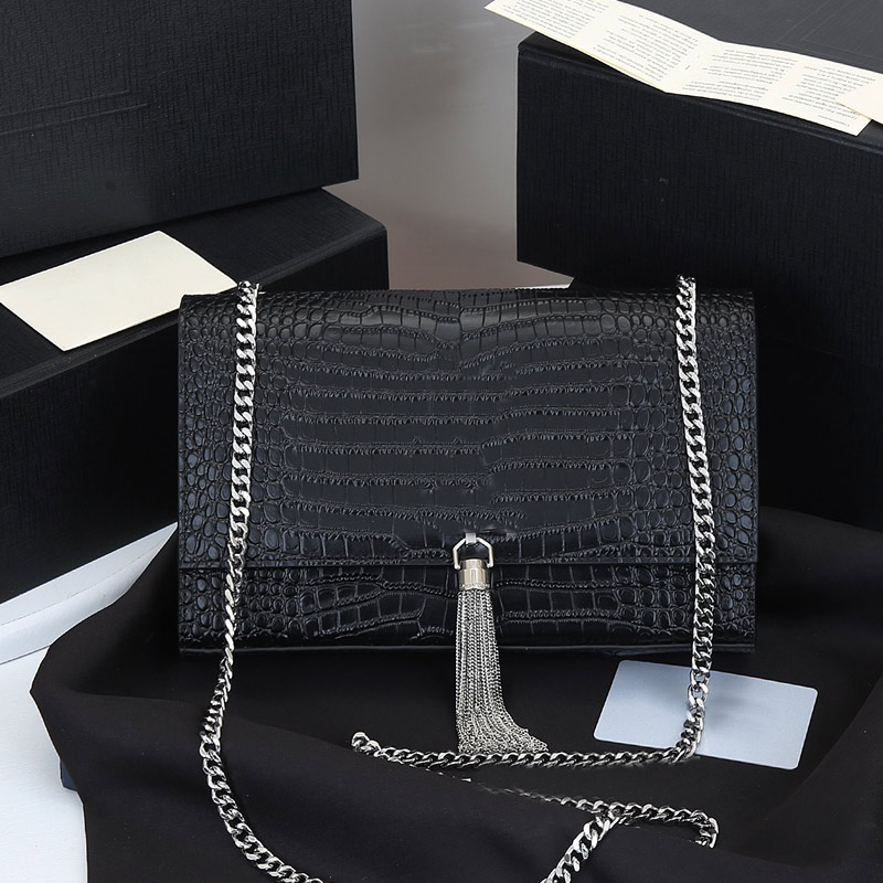

Crossbody Tassel Bag Classic Crocodile Grain Shoulder Messenger Bag Gold Clasp Plain Non Fading Chain Flap Bag High Quality Purse Wallet