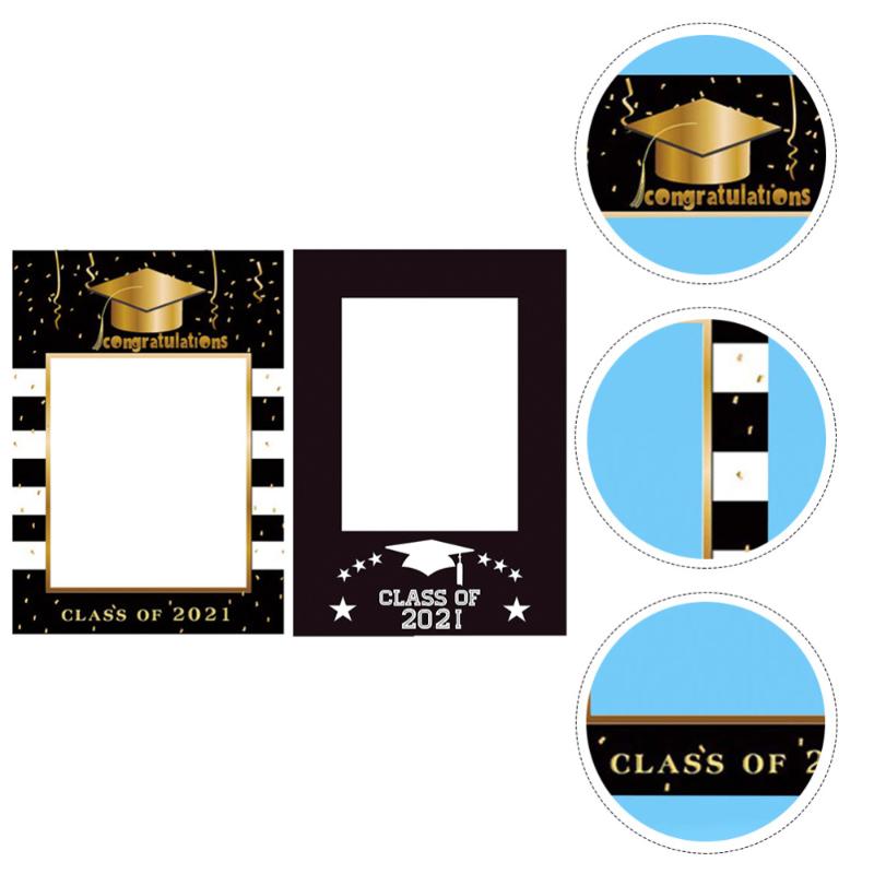 

1 Set 2Pcs 2021 Graduation Party Bachelor Cap Paper Photo Frames Photo Props