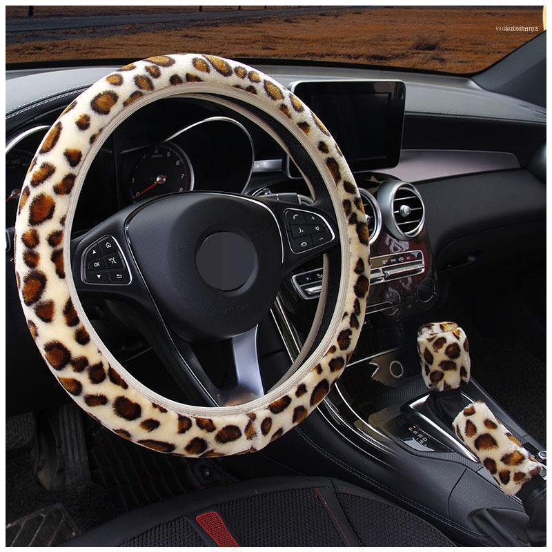 

Steering Wheel Covers Universal Steering-wheel Plush Leopard Car Winter Hand Brake Gear Cover Set Interior Accessories P1