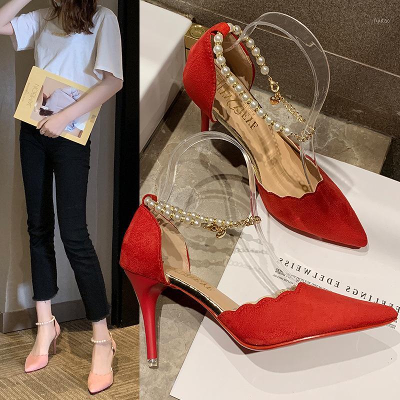 

Women's Fine-heeled High-heeled Shoes Sexy Top Suede Office Handmade Size 34-391, Red