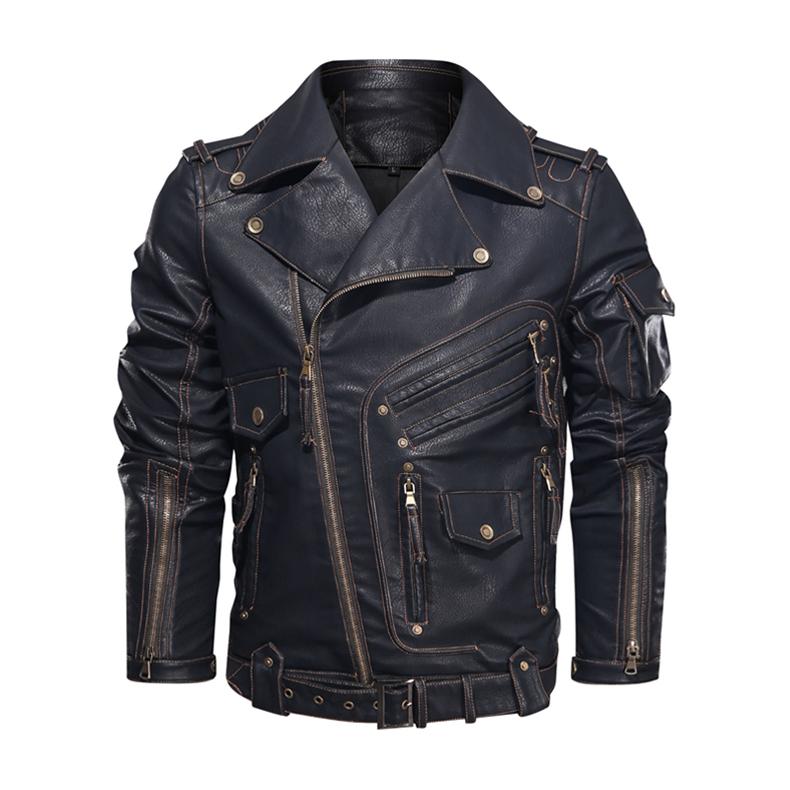 

Mens Leather Jackets High Quality Classic Motorcycle Jacket Male Plus leather jacket men, Black-lb brand