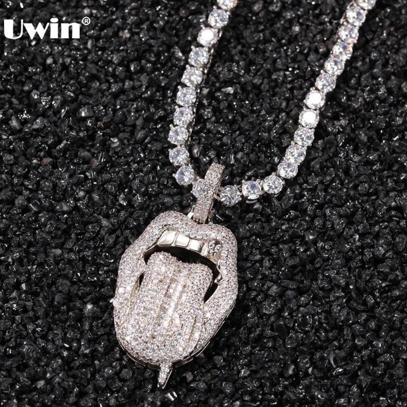 

Uwin Hiphop Jewelry Big Tongue With Dollar Pendant Necklace Full Iced Out Cubic Zircon Fashion Accessories for Drop Shipping