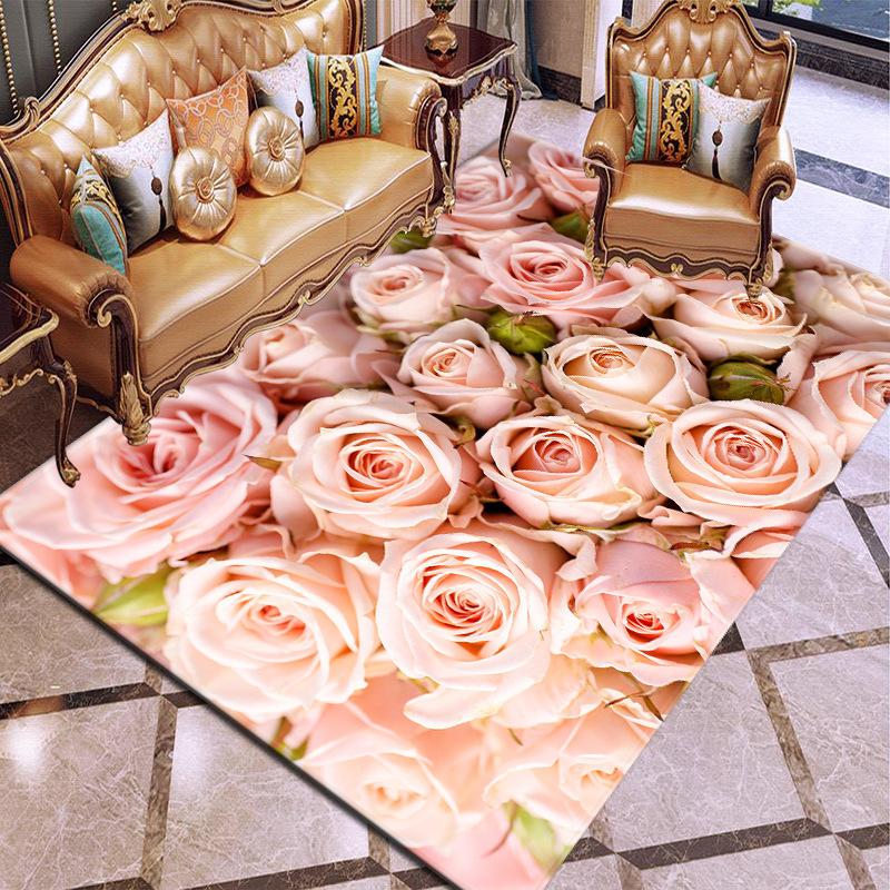 

Romantic Valentine's Day 3D Printed Carpet Pink/Red Rose Flowers Wedding Decor Carpets for Living Room Bedroom Area Rug Home Mat