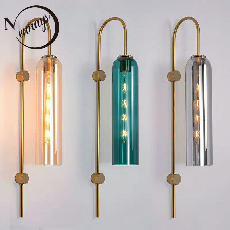 

Modern simple stained glass wall lamps E27 led wall lamp living room bedroom bedside study stairs aisle bar decorative lighting