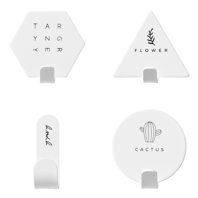 

4Pcs Geometric Shape Wrought Iron Hook Wall-mounted Storage Hook Rack New Hooks Hanger For Kitchen Bathroom 18MAR12