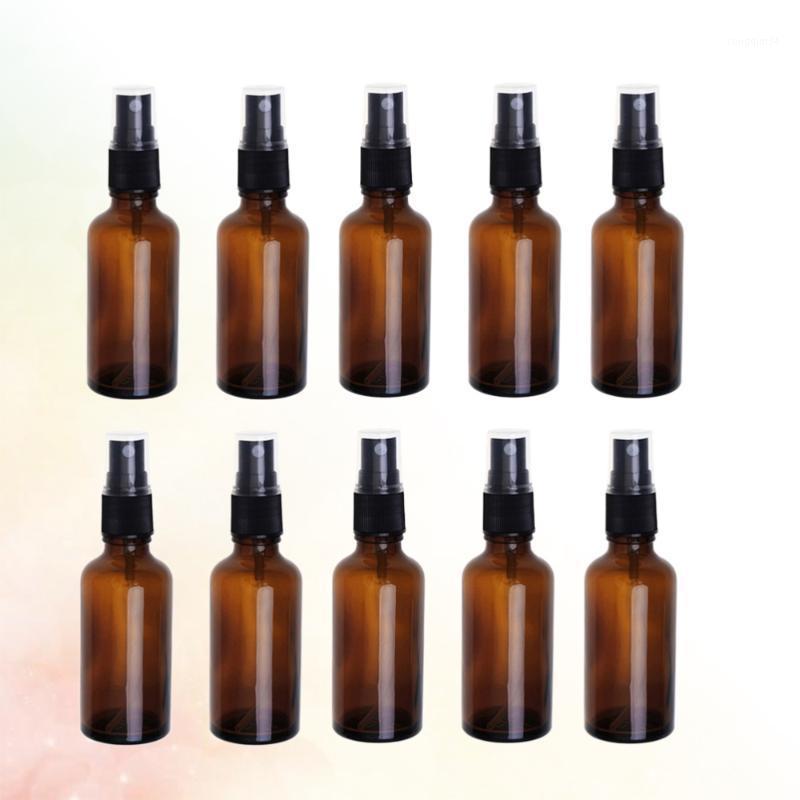 

10pcs 20ml Portable Travel Bottle Lotion Spray Empty Glass Bottle Press Spray (Brown)1