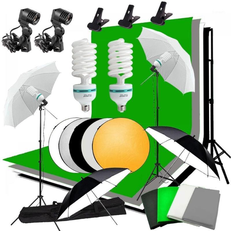 

ZUOCHEN Studio Umbrella Photo Lighting Backdrop Kit + 4 Backdrops + 2 Umbrellas 2*135W Light Bulbs Reflecor+ Backdrop Stand1