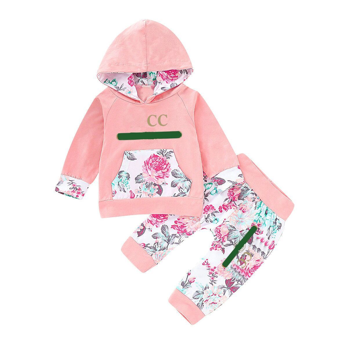 

Baby Girls letter Set Infant Girls Solid Long Sleeve Hoodie Kids Casual Clothes Toddler Outfits Floral Pants size70-100cm, Pink