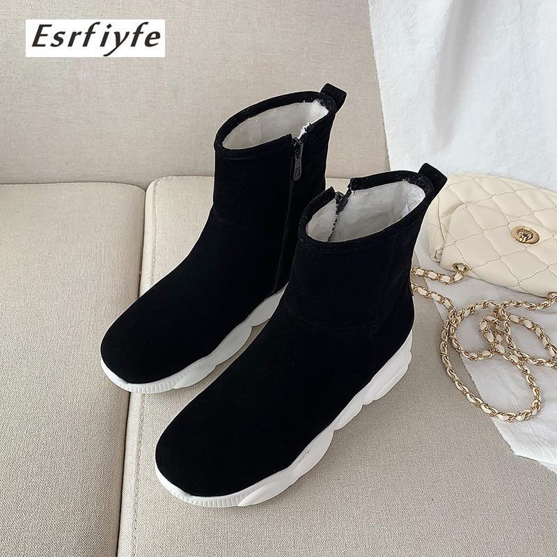 

ESRFIYFE 2020 New Women's Snow Boots Warm Short Fur Plush Winter Ankle Plus Size Platform Ladies Flock Shoes Female Comfortable1, Black