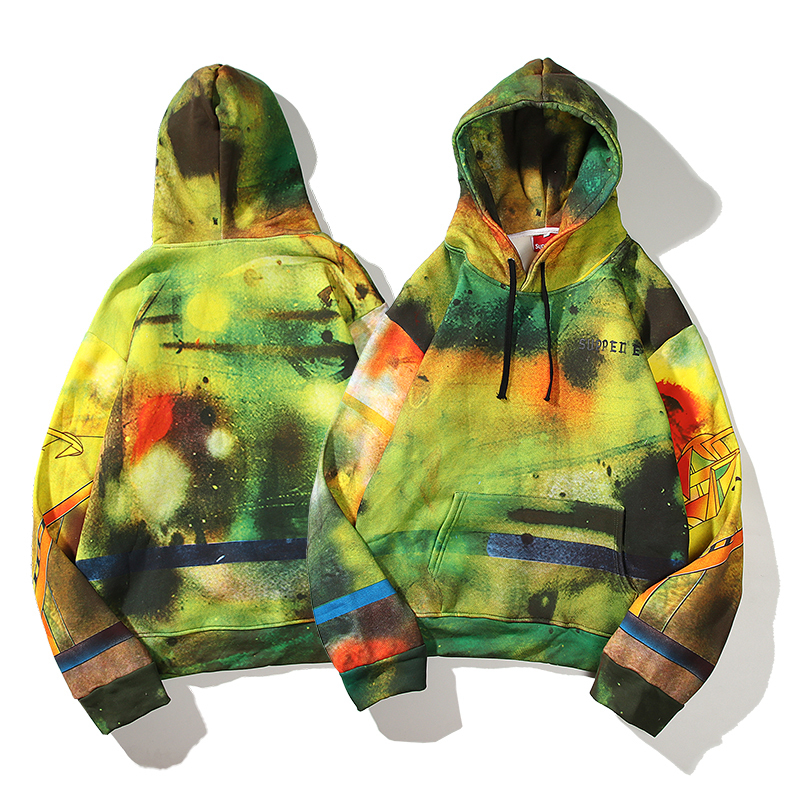 

Autumn and Sup2020 Winter Tide Street Performer Rendering Splash Letter Couple Hoodie E6v5, Army green.
