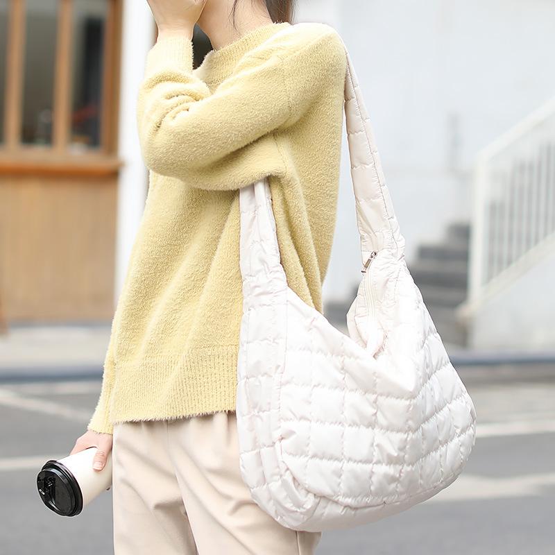 

Women Bag New Fashion Korean Ladylike Nylon Bucket Zipper Solid Soft Shoulder Bags Pures And Bags Crossbody High-Capacity, Black