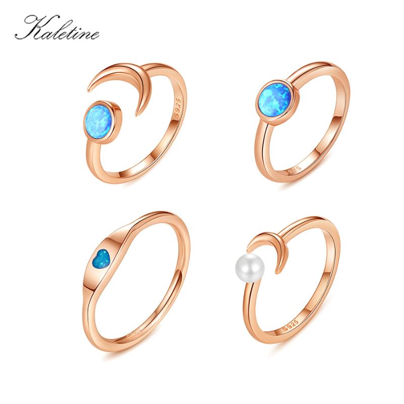 

Kaletine 925 Sterling Silver Love Moon Pearl Rings For Women Gifts Opal Crystal Finger Ring Female Weddings Rose Gold Jewelry
