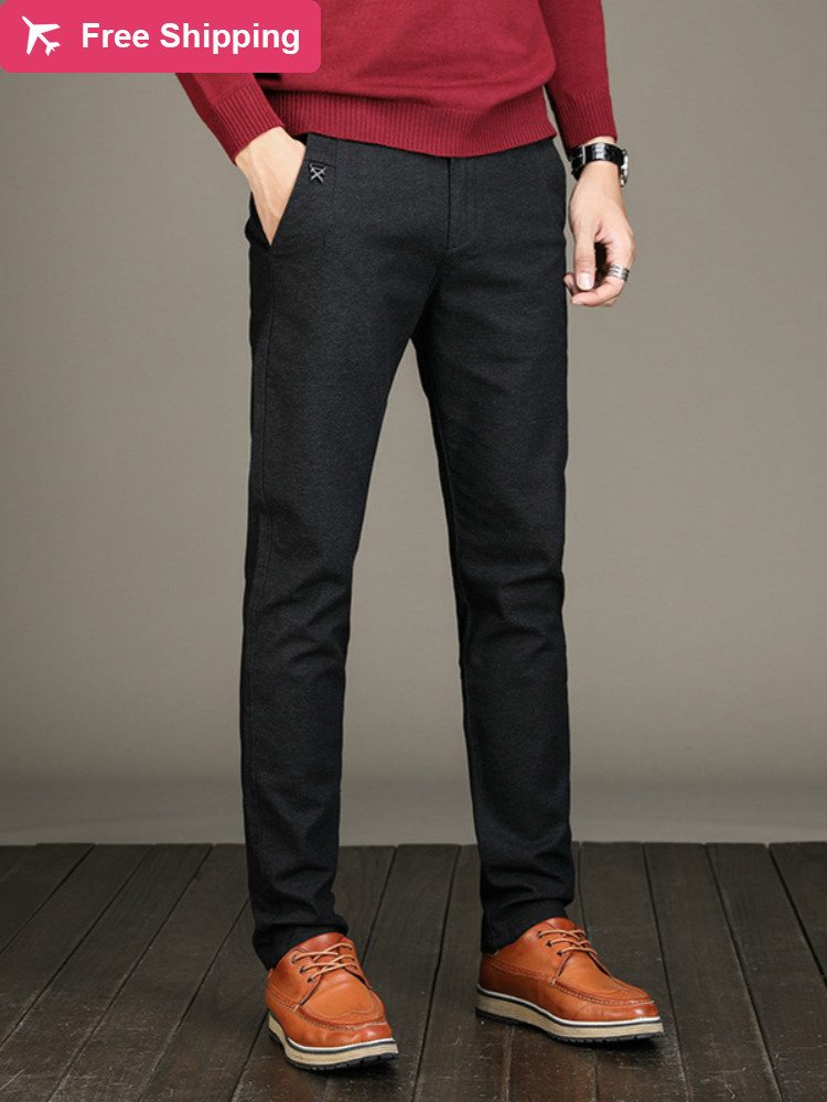 

New high quality cotton straight spring and long male summer classic casual business pants full length mid, Navy
