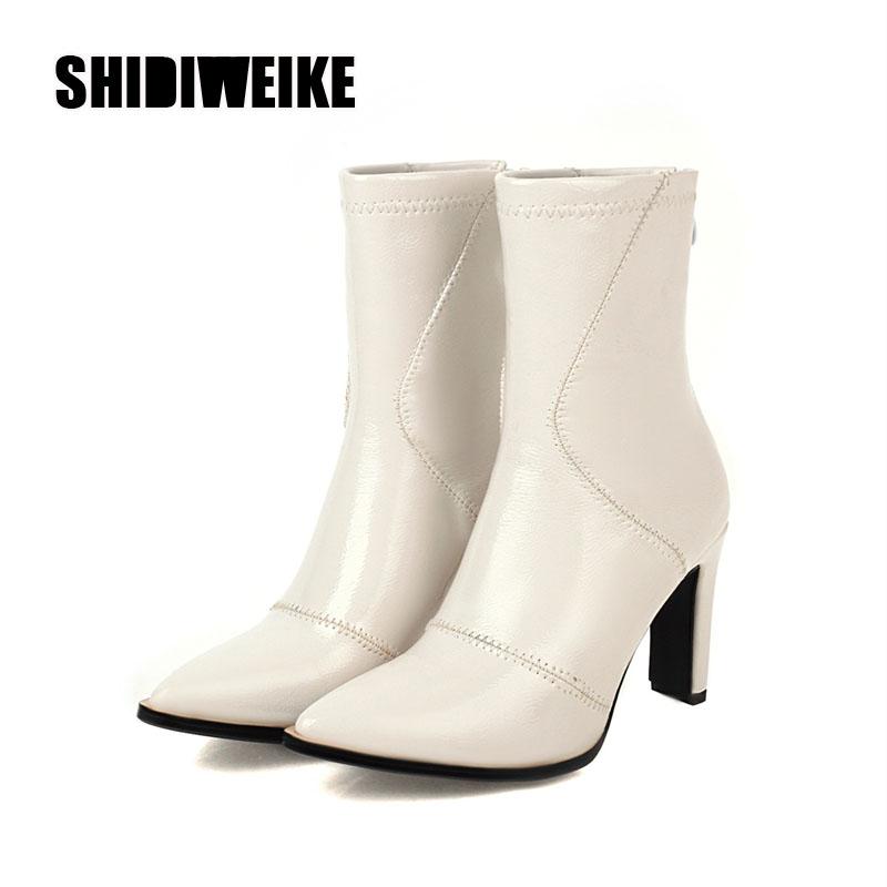 

2021 autumn Women Mid Calf White Point Toe Boots High Heels Fashion Pointed Toe Booties Women's Boots White v568, Black