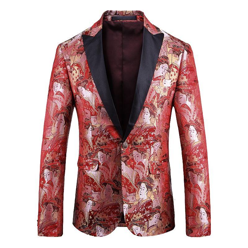 

Fashion Flower Blazer Masculino Men Blazer Casual Dress Groom Wedding Suit Coat New Gentlemen Business Formal Dress Suit Jackets, Picture color