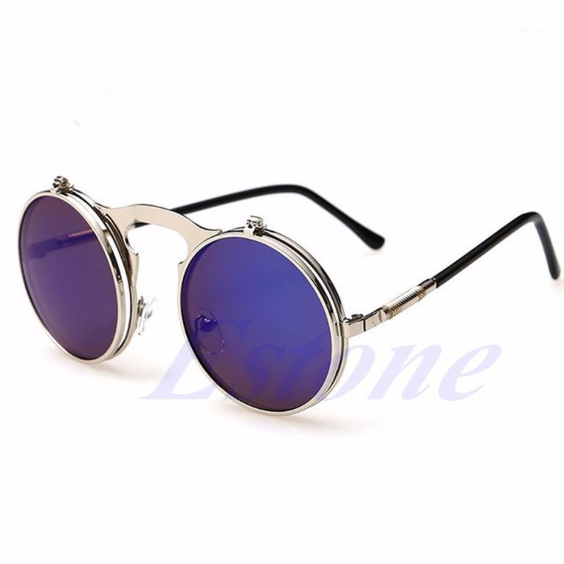 

Sunglasses Men Women Vintage Round Metal Frame Flip Up Glasses Eyewear Lens-J1171