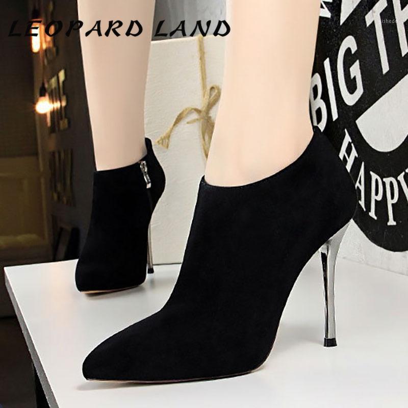 

LEOPARD LAND Fashion Thin Heeled Ultra-High Heel Women's Boots Pointed Suede Sexy Nightclub Slimming Ankle Boots DS-8663-21, Black