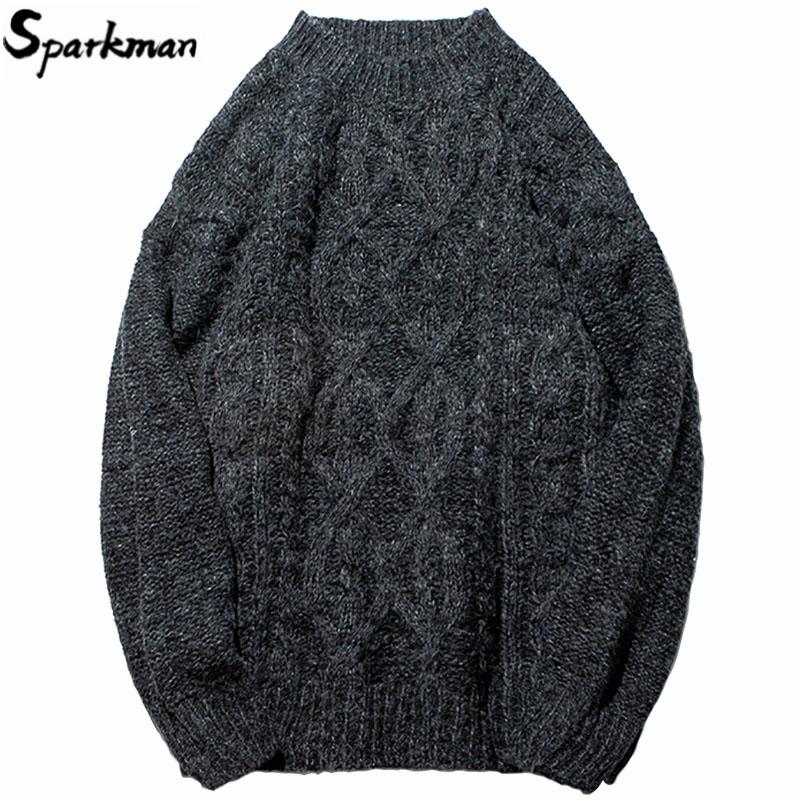 

Mens Hip Hop Streetwear Knitted Sweater Retro Vintage Plain Pullover Harajuku Cotton 2020 Autumn Winter Casual Sweater Blue, B93x2031 green