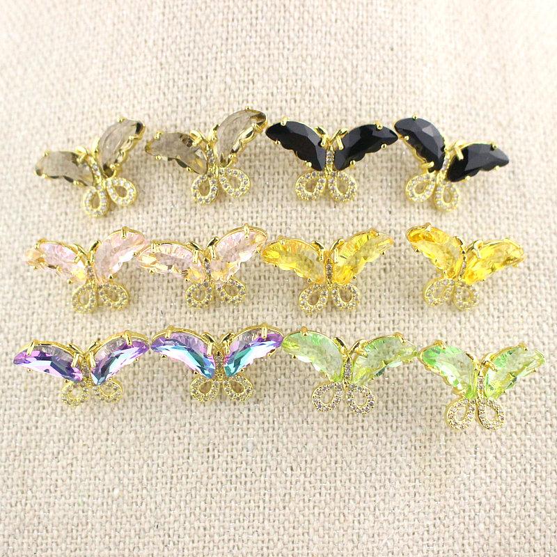 

10pair/lot Fashion colorful glass earring stud,butterfly shape plated jewelry,new women love earring wholesale